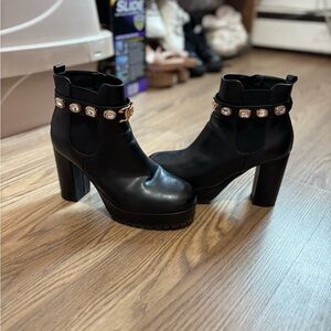 Juicy Couture Black Heeled Boots with Gem Details